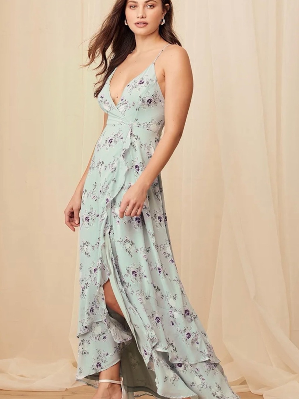 Lulu's In Love Forever Sage Green Floral Lace-Up High-Low Maxi Dress